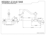 Kingston Brass KS3223AX Vintage 6" Adjustable Center Wall Mount Kitchen Fauce...