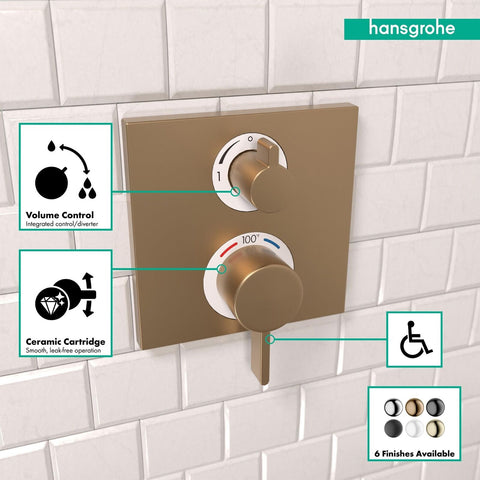 hansgrohe Ecostat Modern 2-Handle Thermostatic Shower Valve Trim in Brushed B...