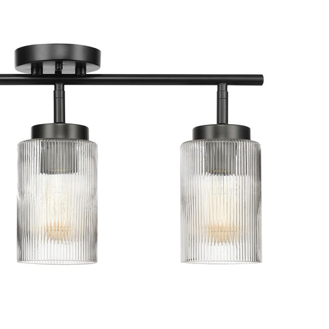 Globe Electric 64000044 3-Light Track Lighting, Ribbed Glass Shades, Matte Bl...