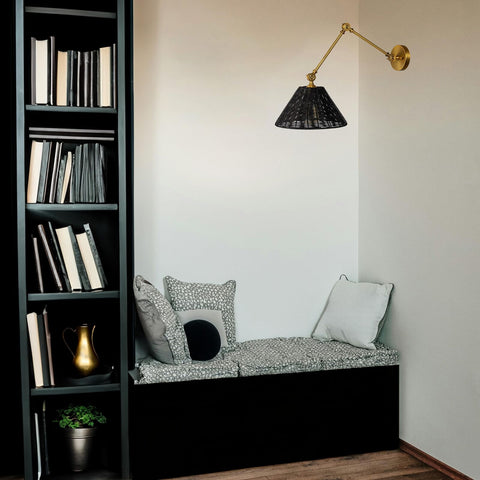 Creative Co-Op Coastal Adjustable Wall Sconce with Black Rattan Shade, Antiqu...
