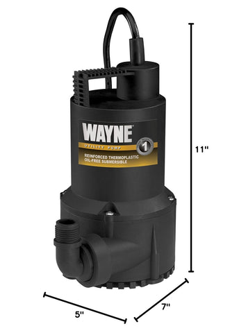 Wayne 57719-REL1 RUP160 1/6 HP Oil Free Submersible Multi-Purpose Water Pump,...