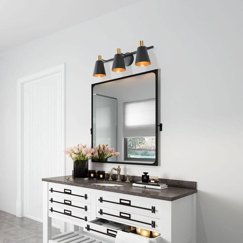 KSANA Modern Black Vanity Light, Farmhouse 3-Light Bathroom Lighting Fixture ...