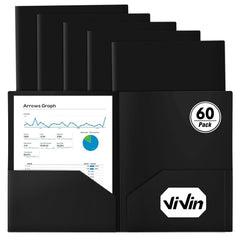 ViVin 60-Pack Plastic Pocket Folders Bulk, Sturdy Two Pocket Folders, Plastic...