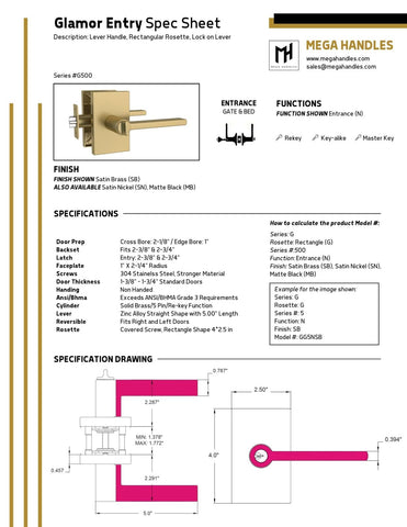 Mega Handles - Glamor Entry I Lever Door Lock Handle Set for Hallway, Closet ...