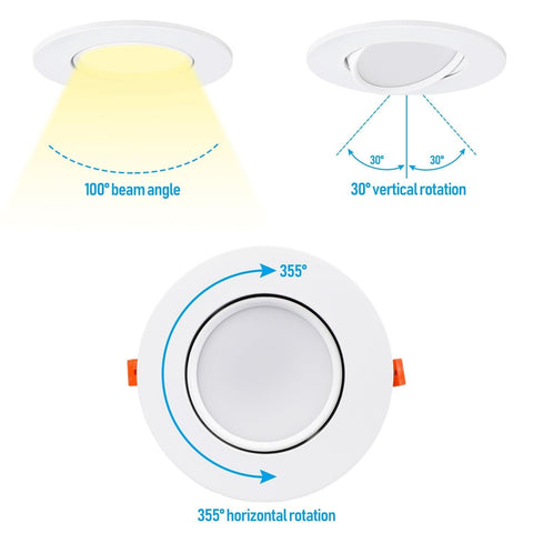 TORCHSTAR 6 Inch Gimbal LED Recessed Lighting with Junction Box, 13.5W IC Rat...