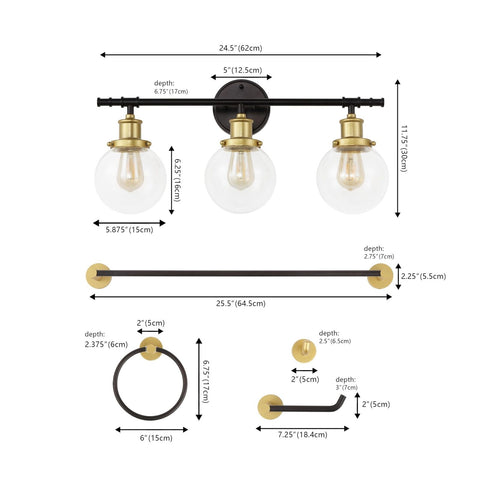 JONATHAN Y JYL1504B Hugo 24.5" 3-Light Farmhouse Classic Vanity Light with Ba...