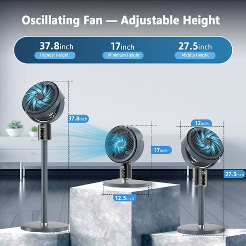 100ft CirculAir Oscillating Standing Fan for Bedroom, Quiet Pedestal Floor Fa...