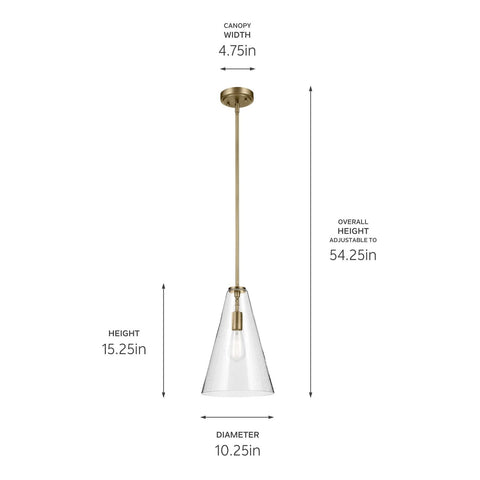 KICHLER Everly 15.25" 1-Light Cone Pendant with Clear Seeded Glass in Natural...