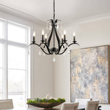 Black Chandelier 24" Dia, 6-Light Modern Farmhouse Chandelier with K9 Crystal...