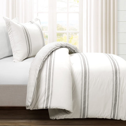 Lush Decor Farmhouse Stripe Reversible Cotton Comforter Set , 2 Piece Set, Tw...