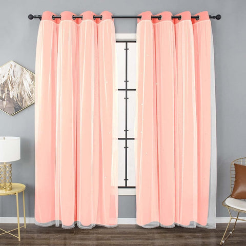 Kinryb Princess Curtains for Girls Bedroom with Sheer Overlay,Double Layer Cu...