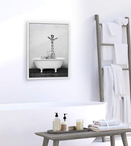 Kate and Laurel Sylvie Giraffe 2 in The Tub Framed Canvas Wall Art by Amy Pet...