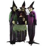 Haunted Hill Farm Life-Size Scary Talking 3 Witches with Cauldron Halloween A...