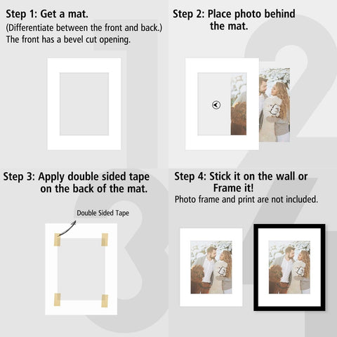 Golden State Art, Acid-Free White Pre-Cut Picture Mats for Photos with White ...