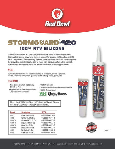 Red Devil 078050 StormGuard 920 100% RTV Silicone Window and Door Sealant, A ...