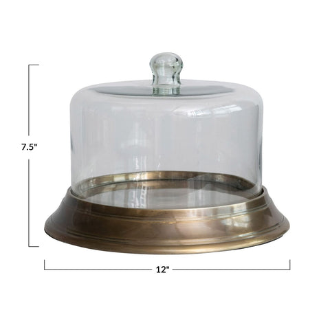 Creative Co-Op 12" Round x 7-1/2"H Glass Cloche w/Aluminum Base, Antique Bras...
