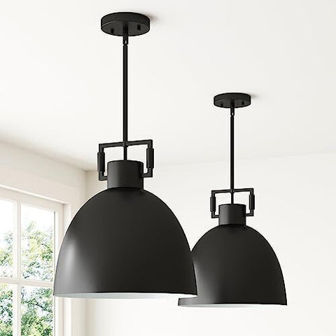 Nathan James Leigh Pendant Lighting, Hanging Ceiling Light Matte Black Metal