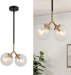 KSANA Black and Gold Pendant Lights, Modern 2-Light Globe Chandelier Lighting...