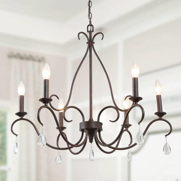 LALUZ Farmhouse Chandelier, 6-Light Rustic Dining Room Chandeliers Light Fixt...