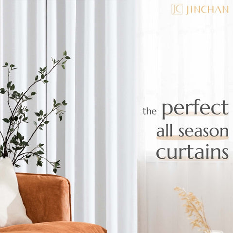 jinchan 100% Blackout Linen Blend Curtains for Bedroom 84 Inch Length Off Whi...