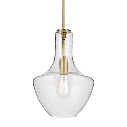 KICHLER Everly 15.25" 1-Light Bell Pendant with Clear Seeded Glass in Brushed...