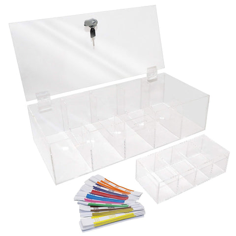 Clear Locking Currency Tray, 5 Compartment Cash Organizer Money Storage Box w...