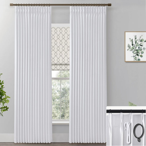 SHINELAND Room Darkening Greyish White Blackout Curtains 96 Inches Long,Pinch...