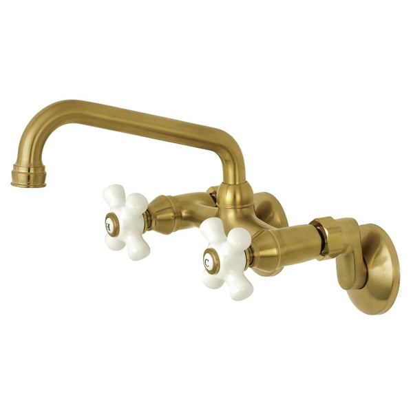 Kingston Brass KS613SB 2-Handle Wall Mount Kitchen Faucet, Brushed Brass, 6.9...