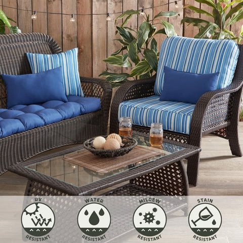 Greendale Home Fashions 2-Piece Outdoor Deep Seat Cushion Set, Steel Blue Str...