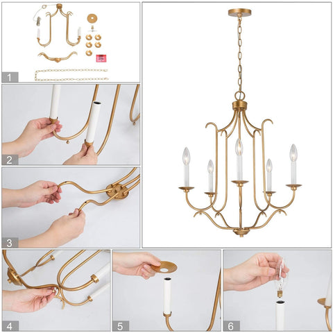 Durent Lighting Antique Gold French Country Chandelier for Dining Living Room...