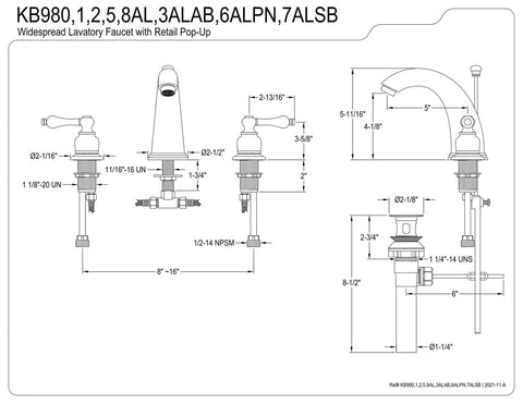 Kingston Brass KB987ALSB Victorian 2-Handle 8 in. Widespread Bathroom Faucet,...