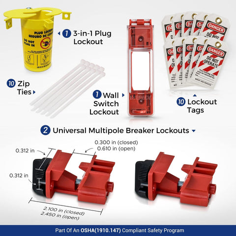 BRADY Electrical Lockout Tagout Kit - Hasps, Clamp on, Universal Multipole Ci...