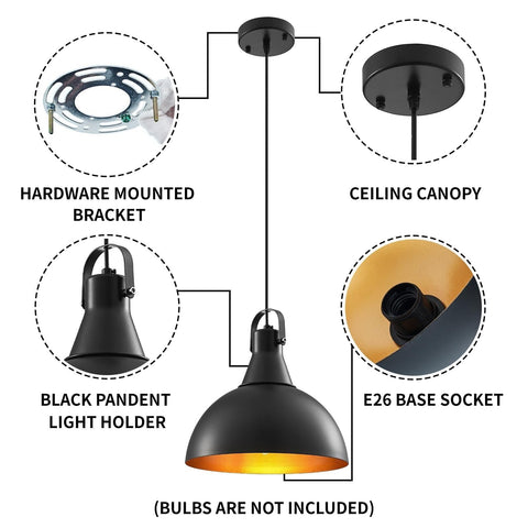 Black Pendant Light 2 Packs, Kitchen Pendant Light, Farmhouse Pendant Light, ...