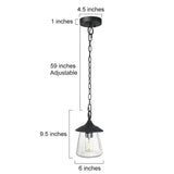 LOG BARN Outdoor Pendant Lights, Porch Fixture in Painted Black Metal with Cl...