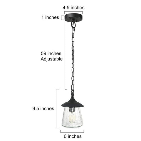 LOG BARN Outdoor Pendant Lights, Porch Fixture in Painted Black Metal with Cl...