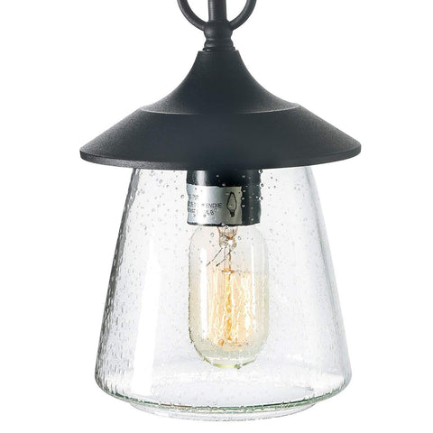 LOG BARN Outdoor Pendant Lights, Porch Fixture in Painted Black Metal with Cl...