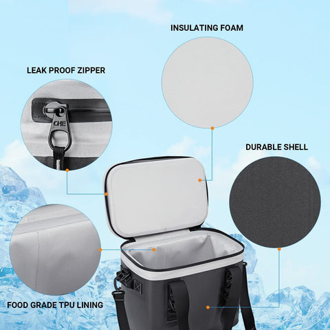 KingCamp Soft Cooler Bag Insulated Leak Proof 30 Cans Large Cooler Bag With S...