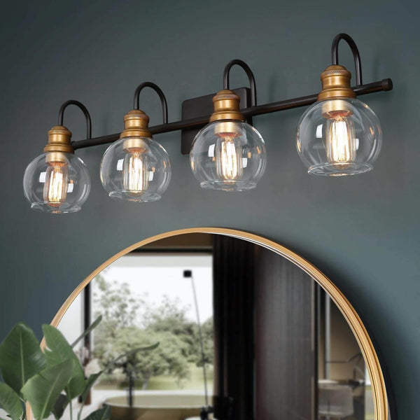 LALUZ Bathroom Light Fixtures, 4-Light Black and Gold Vanity Lights for Bathr...