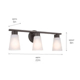 Kichler Stamos 3-Light Bathroom Vanity Light with Satin Etched Glass Shades, ...