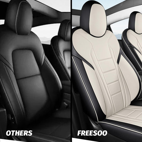 FREESOO 2pc Seat Covers for Tesla Model Y Front Only, Faux Leather Seat Prote...