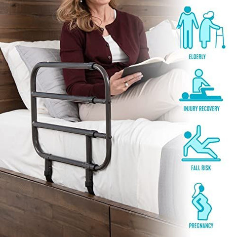 Able Life Bedside Extend-A-Rail, Adjustable Senior 1 Count (Pack of 1), Black