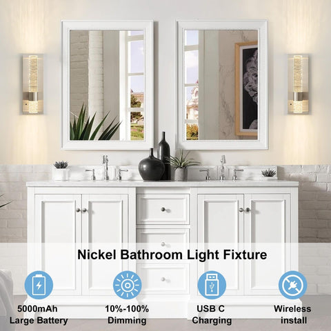 Biewalk Nickel Wall Sconces, Rechargeable Modern LED Wall Lamps, 5W 3000K Bat...
