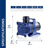 Alpine Corporation 3100 GPH Submersible Water Pump with 33 FT Cord and Adapte...