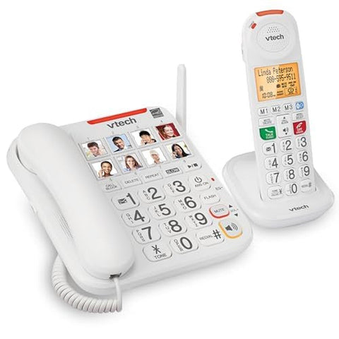 VTech SN5147 Amplified Corded/Cordless Senior Phone with Answering Machine, C...