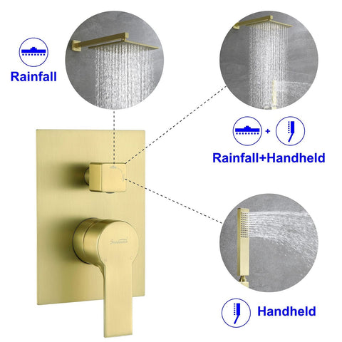 SHAMANDA Brass Rainfall Shower System, Luxuly Bathroom Shower Faucet Combo Se...