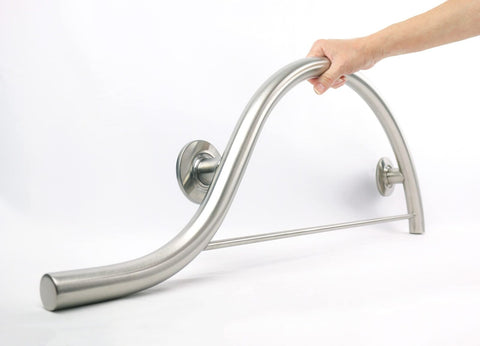 30-inch Designer Curved/Waved Bathroom Shower Grab Bar with Towel Bar, Left-H...