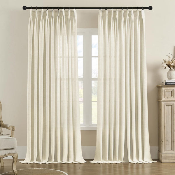 MASWOND Faux Linen Extra Wide Pinch Pleated Curtains 100W x 84L Inches, Pinch...