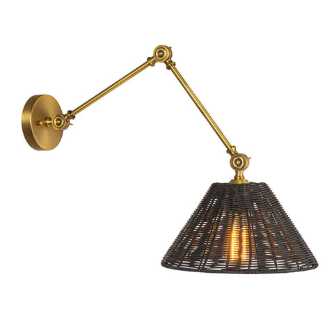 Creative Co-Op Coastal Adjustable Wall Sconce with Black Rattan Shade, Antiqu...