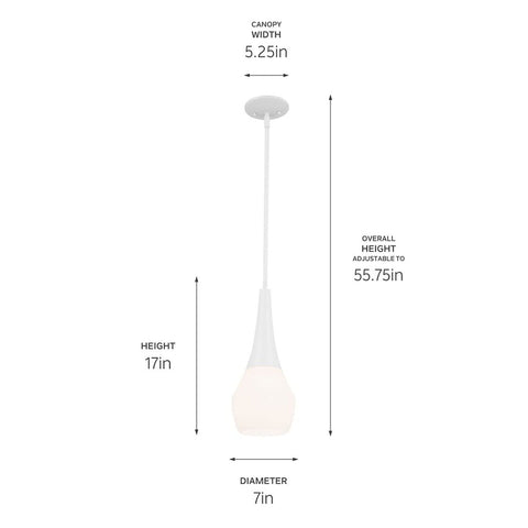 Kichler Deela 17 Inch 1 Light Pendant with Satin Etched Cased Opal Glass in W...