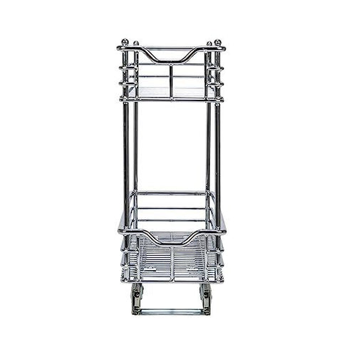 Household Essentials Narrow Sliding Cabinet Organizer, Two Tier 7", Chrome